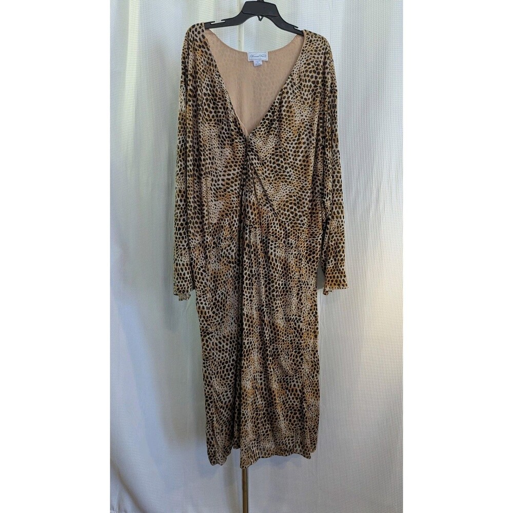 Woman Within 5X Sheer Leopard Print 3/4 Sleeve Mid Length Dress Twist Knot (F12)